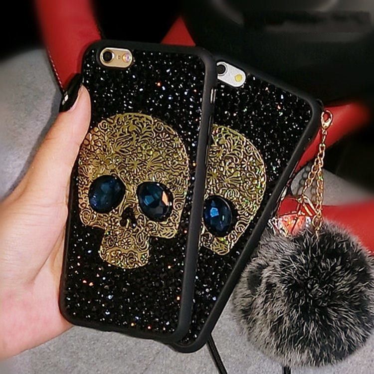 iphone8 ケース アイフォン8 カバー iphone7 ケース 4.7インチ 保護カバー 背面 ファーチャーム ポンポン チェーン付き どくろファスナー拍卖