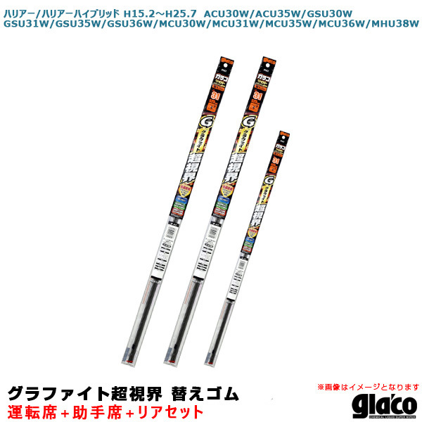 ソフト99 ガラコワイパー グラファイト超視界 替えゴム 車種別セット ハリアー/ハイブリッド H15.2~H25.7 30系/35系 運転席+助手席+リア拍卖