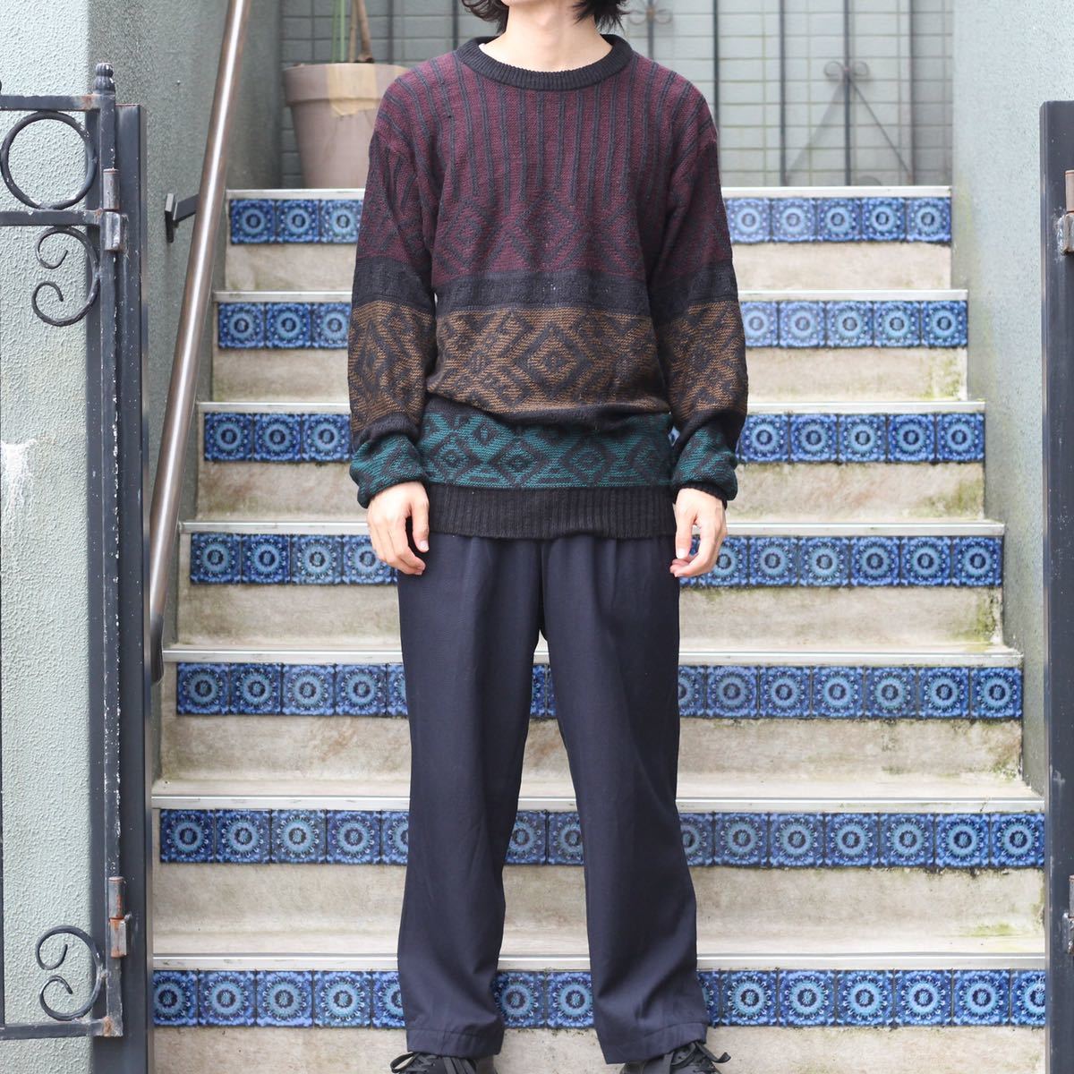 USA VINTAGE CAMPUS DESIGN OVER KNIT/アメリカ古着キャンパスデザインオーバーニット拍卖