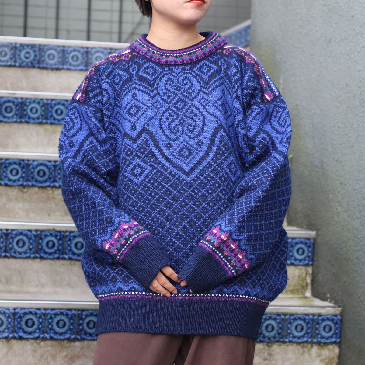 EU VINTAGE DALE OF NORWAY NORDIC DESIGN OVER KNIT/ヨーロッパ古着ノルディックデザインオーバーニット拍卖