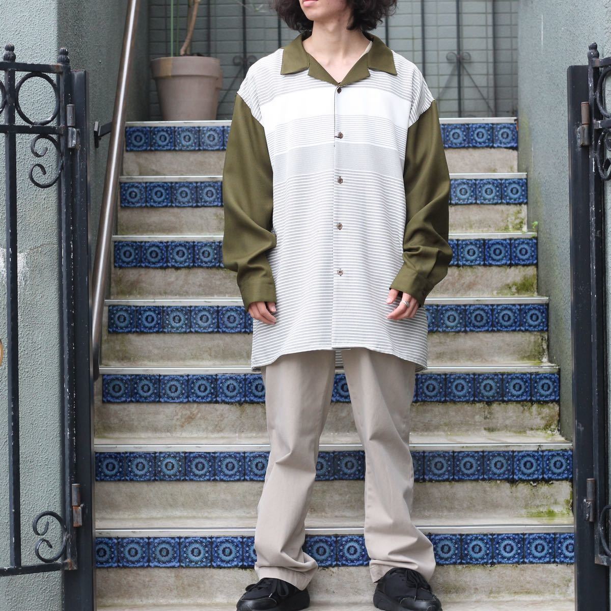 USA VINTAGE MONTIQUE 2 TONE DESIGN EXTRA OVER SHIRT/アメリカ古着2トーンデザインオーバーシャツ拍卖