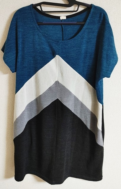 Lサイズ Amourire 半袖 チュニック 緑×白×グレー×黒拍卖