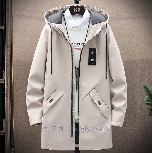 P566新品メンズ ロングコー トトレンチコート アウター シンプル ジャケット フード付き ブルゾン M~3XL カーキ拍卖