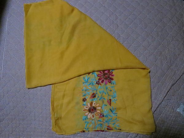 ストール ショール マフラー 肩掛け ひざ掛け オレンジ アジアン 花柄刺繍 Amina 大判 ロング拍卖