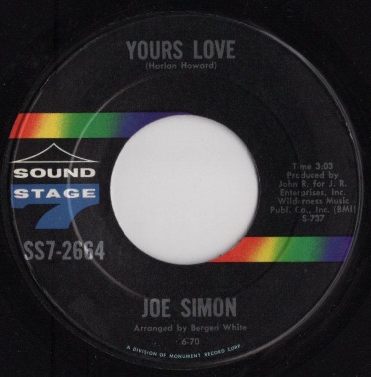 Joe Simon【US盤 Soul 7" Single】 Yours Love / I Got A Whole Lot Of Lovin' (Sound Stage7 2664) 1970年拍卖