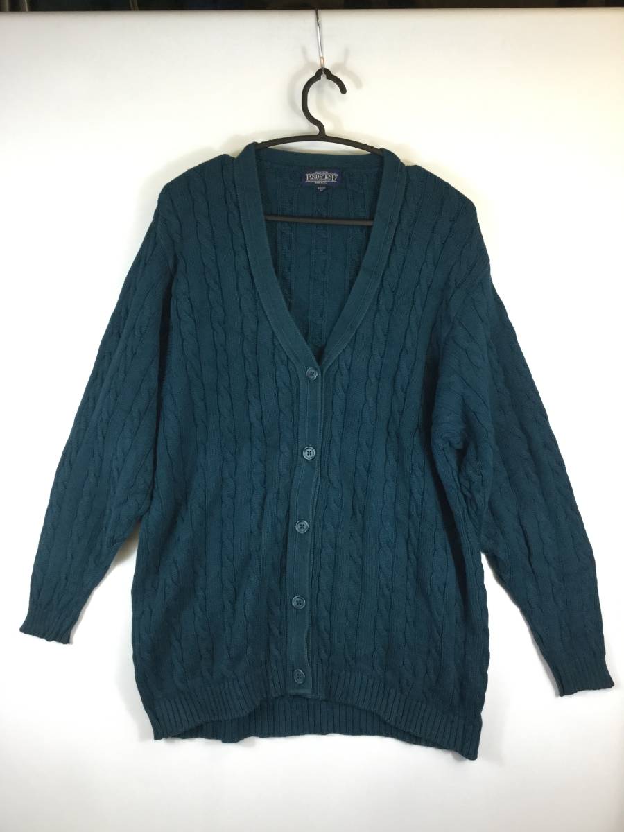 90s USA製 ランズエンド LANDS'END コットンカーディガン レディースMサイズ グリーン系 予備ボタン付き拍卖