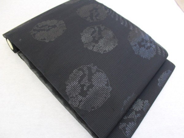 名古屋帯 夏喪服用 漆箔絽黒全通 未仕立て新品反物 wlnt 楽布特選P2774拍卖