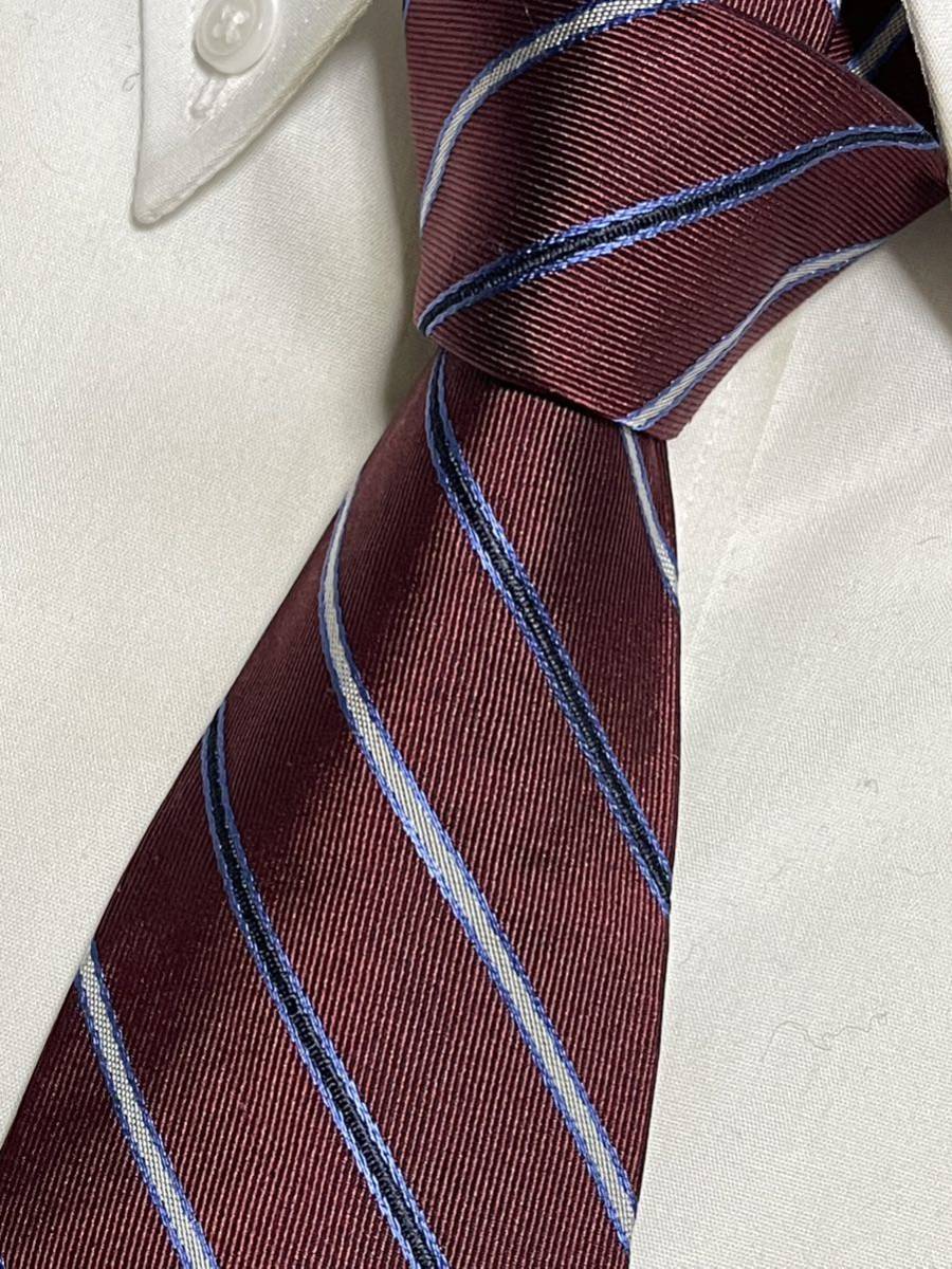 ほぼ未使用 ″BARBA NAPOLI″ バルバ ストライプ セッテピエゲ ブランドネクタイ 211274拍卖