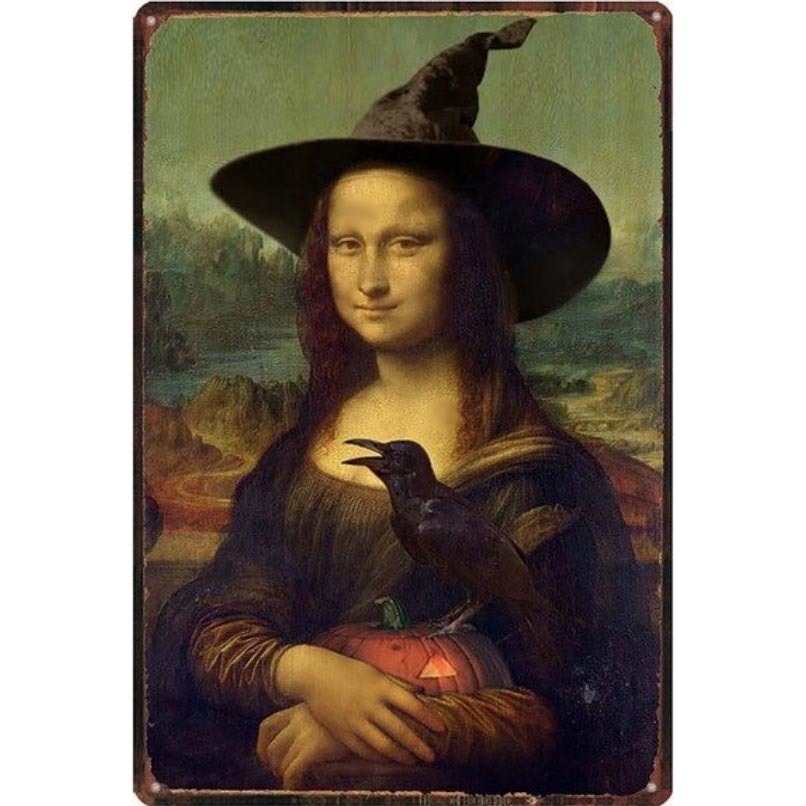 A3472 メタル サイン 金属 製 ブリキ 看板 プレート 店 絵画 名画 ダヴィンチ モナリザ パロディ おもしろ ハロウィン【8108拍卖