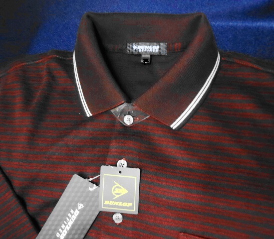 新品 DUNLOP 長袖 ポロシャツ LL ワインカラー ボーダー柄 /検パパPOLO拍卖