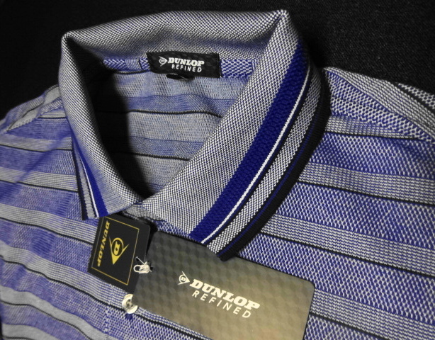 新品 DUNLOP 長袖 ポロシャツ LL 紺系 ボーダー柄 /検パパPOLO レターパック拍卖