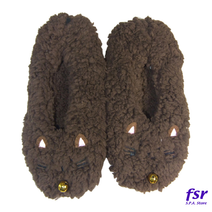 ボアルームシューズ スリッパ レディース もこもこあったか 内側ボア 防寒 軽量 滑り止め付き かわいい猫の刺繍付き ブラウン SLP-9038-BR拍卖