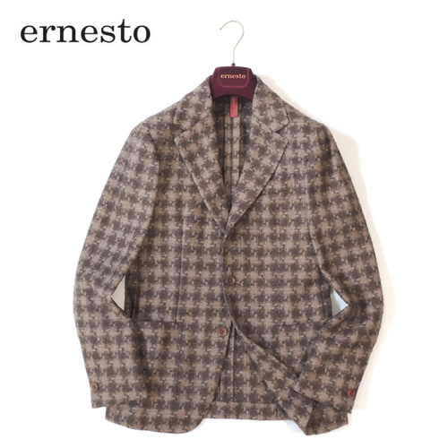 【定価13.7万・新品・46】ernesto(エルネスト)DJP232311 ウールナイロンハウンドトゥース シングル2Bジャケット ブラウン×ベージュ拍卖