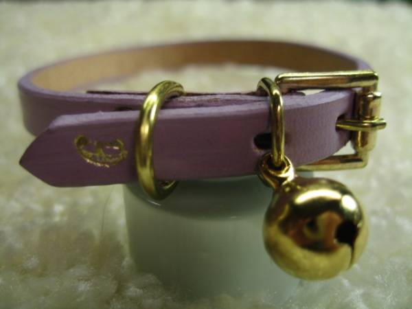 ★同梱お得★♯9ー№30・マットカーフ首輪・鈴付き・ラベンダー拍卖
