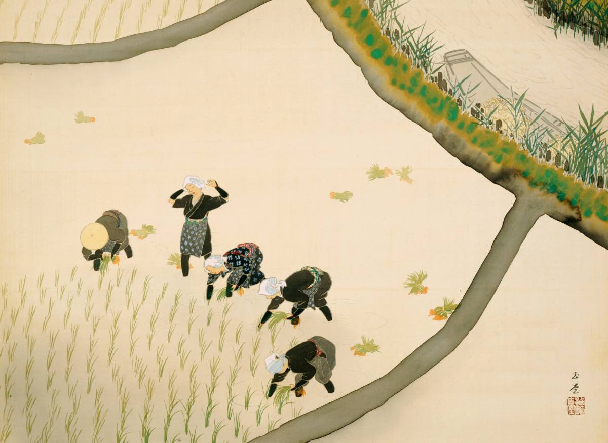 新品 木製額入り 川合玉堂「早乙女」の特殊技法高級印刷画 光触媒加工など3大特徴 特価2480円(送料込)即決拍卖