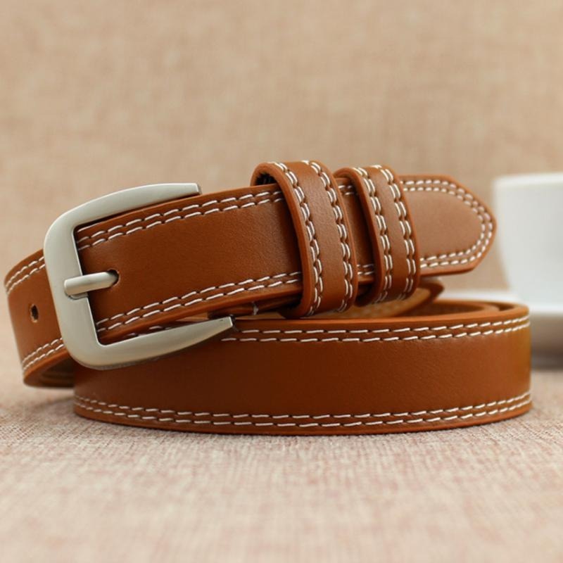 【ライトブラウン】超軽量 カジュアル クラシックスタイル スリム ベルト SILVER-BUCKLE シルバーバックル タイプ x1本拍卖