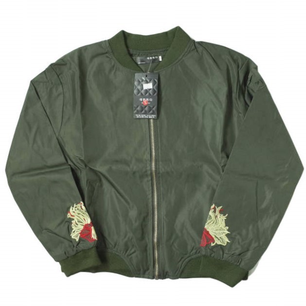 新品 no brand ノーブランド 刺繍デザイン ナイロンフライトジャケット M OLIVE MA-1 ブルゾン アウター h120拍卖