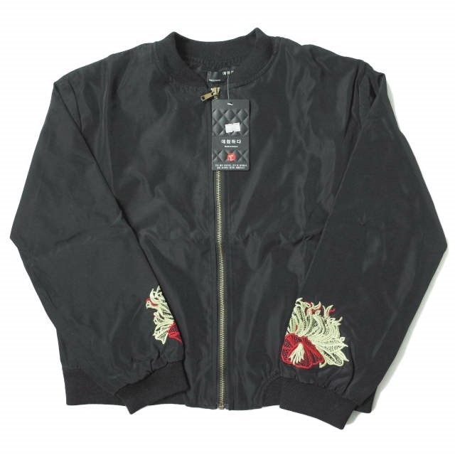 新品 no brand ノーブランド 刺繍デザイン ナイロンフライトジャケット L BLACK MA-1 ブルゾン アウター h123拍卖