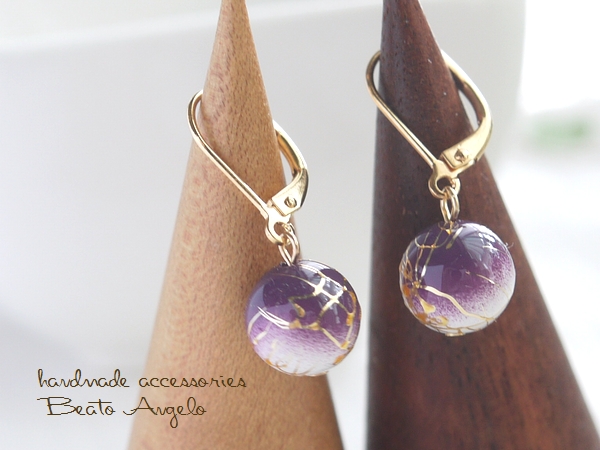 ◆◆+angelo+唐草ビーズの一粒ピアス(p-015)紫 G 10mm 浴衣 和風 夏 花火 フレンチフック パープル拍卖