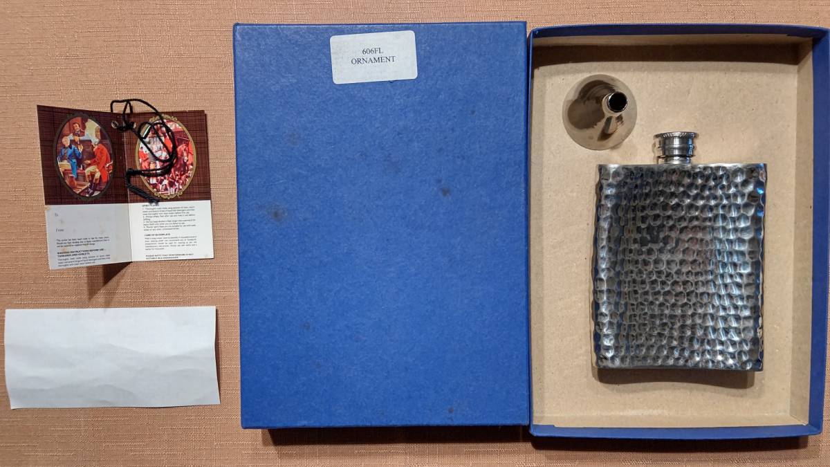 ヴィンテージ 英国 シェフィールド ピンダー Pinder Bros. Ltd ピューター ウイスキーボトル スキットル ヒップフラスコ 4oz 箱入り拍卖