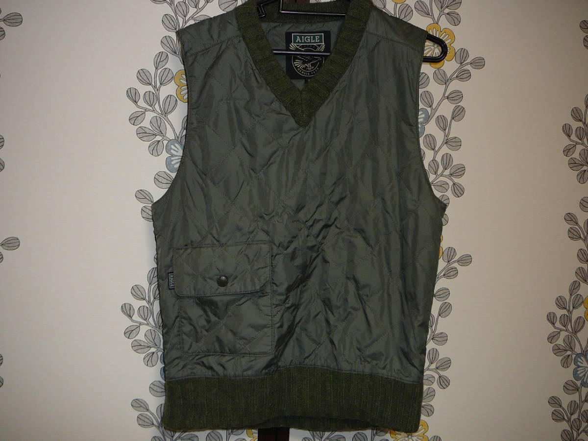 エーグル ベスト S カーキ ボタンポケット キルティング ウール仕様 切り替え拍卖