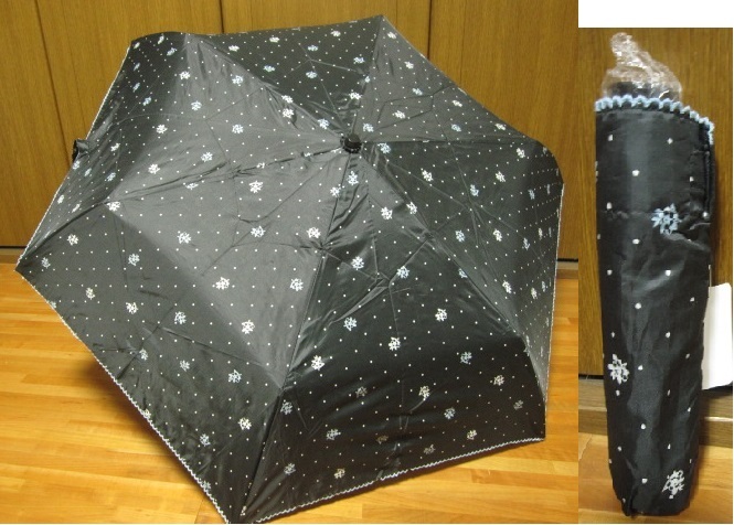 *送料無料*新品*黒*小花*晴雨兼用*3段折りたたみ傘*遮光率99%以上*安全ろくろ*ピコ(サックス)*拍卖