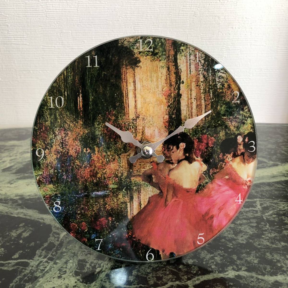 【新品】名画壁掛け時計★置き時計 エドガー・ドガ ピンクのドレスの踊り子 クォーツ時計 ギフト プレゼント アナログ時計 動作確認済み拍卖