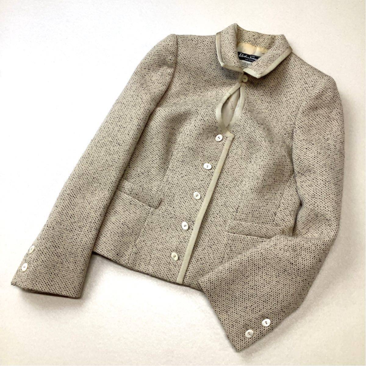 Salvatore Ferragamo サルヴァトーレ フェラガモ ウール デザインジャケット ツイードジャケット レディース I38 M ベージュ拍卖