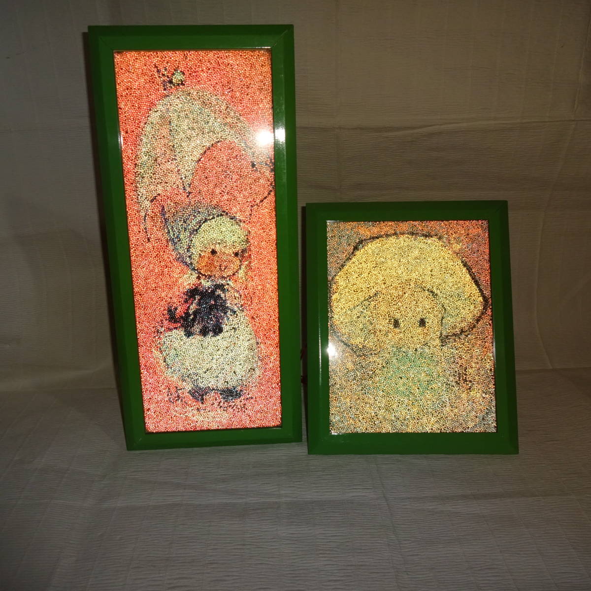 ビーズ細工壁掛け スタンドタイプにも いわさきちひろ風 レトロ拍卖