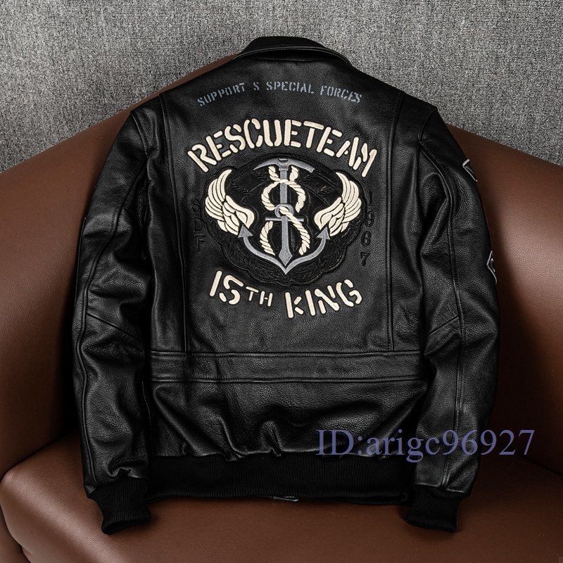 R662☆新品ライダースジャケット レザージャケット 牛革 バイクジャケット 刺繍 vintage 本革 革ジャン メンズフライトジャケット黒拍卖