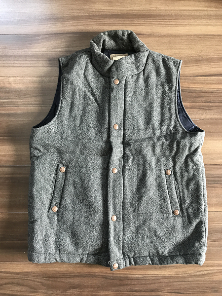古着 X'tyle エクスタイル アウター 袖なし ジャケット ベスト メンズ Lサイズ ジップアップ スナップボタン グレー くるみボタン拍卖