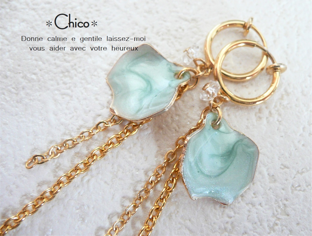 【16KGP】★ピアスに見える!★ フープイヤリング マーブル花びら グリーン ハンドメイドイヤリング ♪★2点以上送料無料!★拍卖