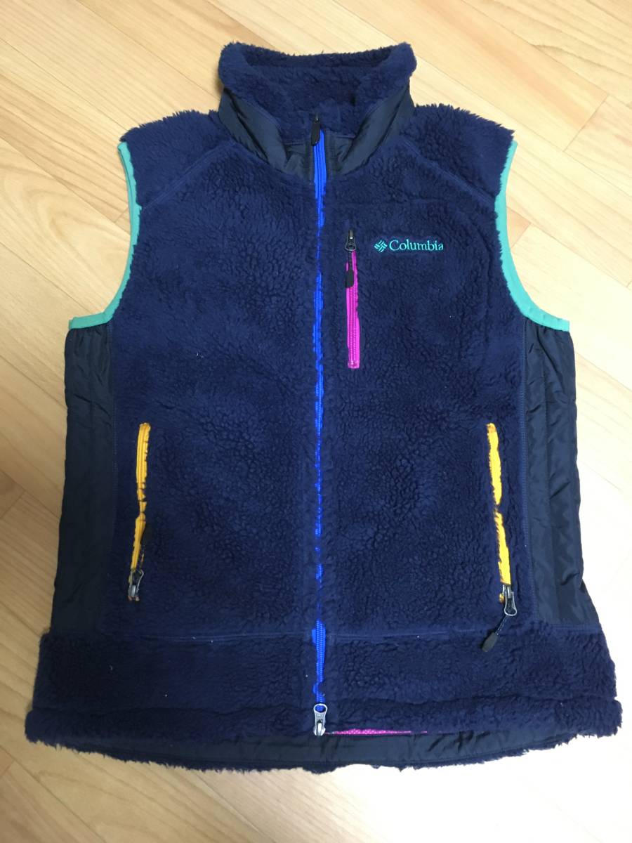 columbia コロンビア ARCHER RIDGE VEST アーチャーリッジベスト レトロベスト ボア フリース patagonia north face M 紺 ネイビー 古着拍卖