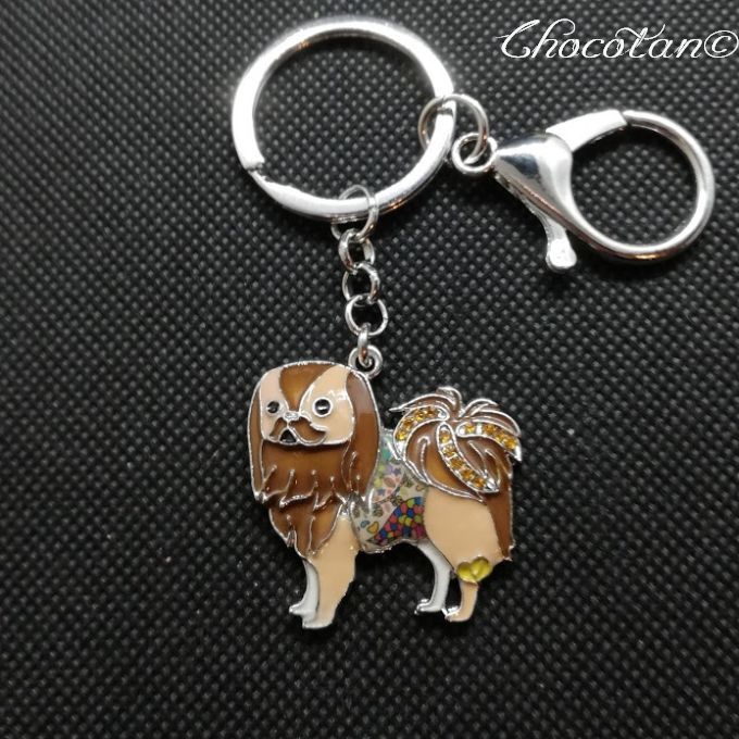 【送料無料】ジャパニーズ チン 狆 エナメル キーリング 茶 【新品】拍卖