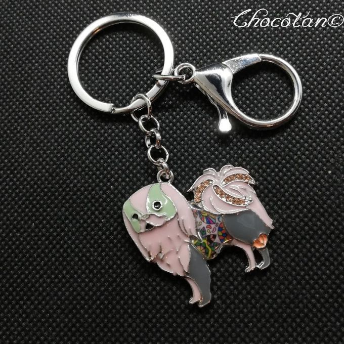 【送料無料】ジャパニーズ チン 狆 エナメル キーリング 桃 【新品】拍卖