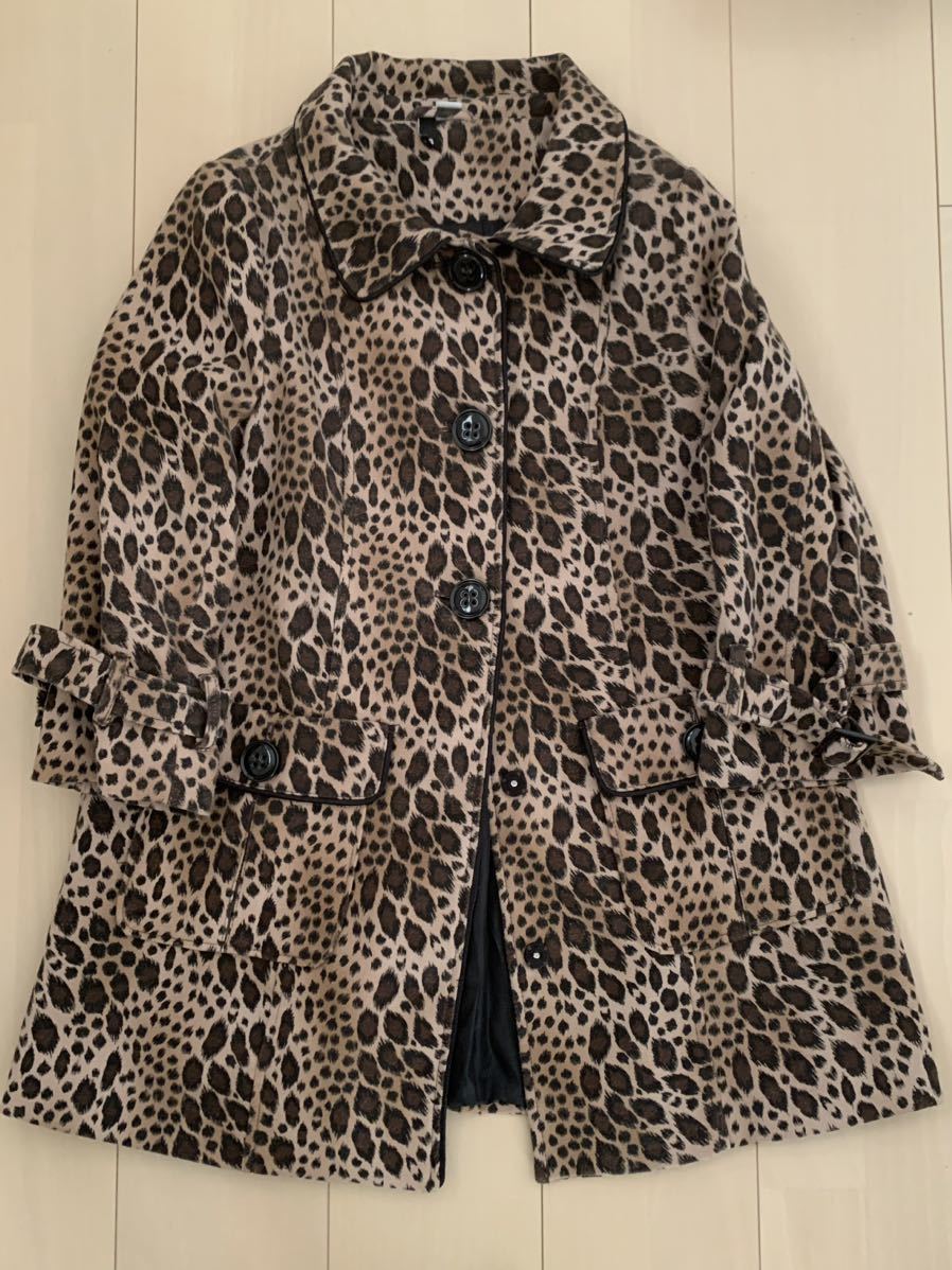 H&M コート ヒョウ柄 Aライン レトロ ミドル丈 36サイズ ステンカラーコート アニマル柄 アウター ロック おしゃれ プリント拍卖