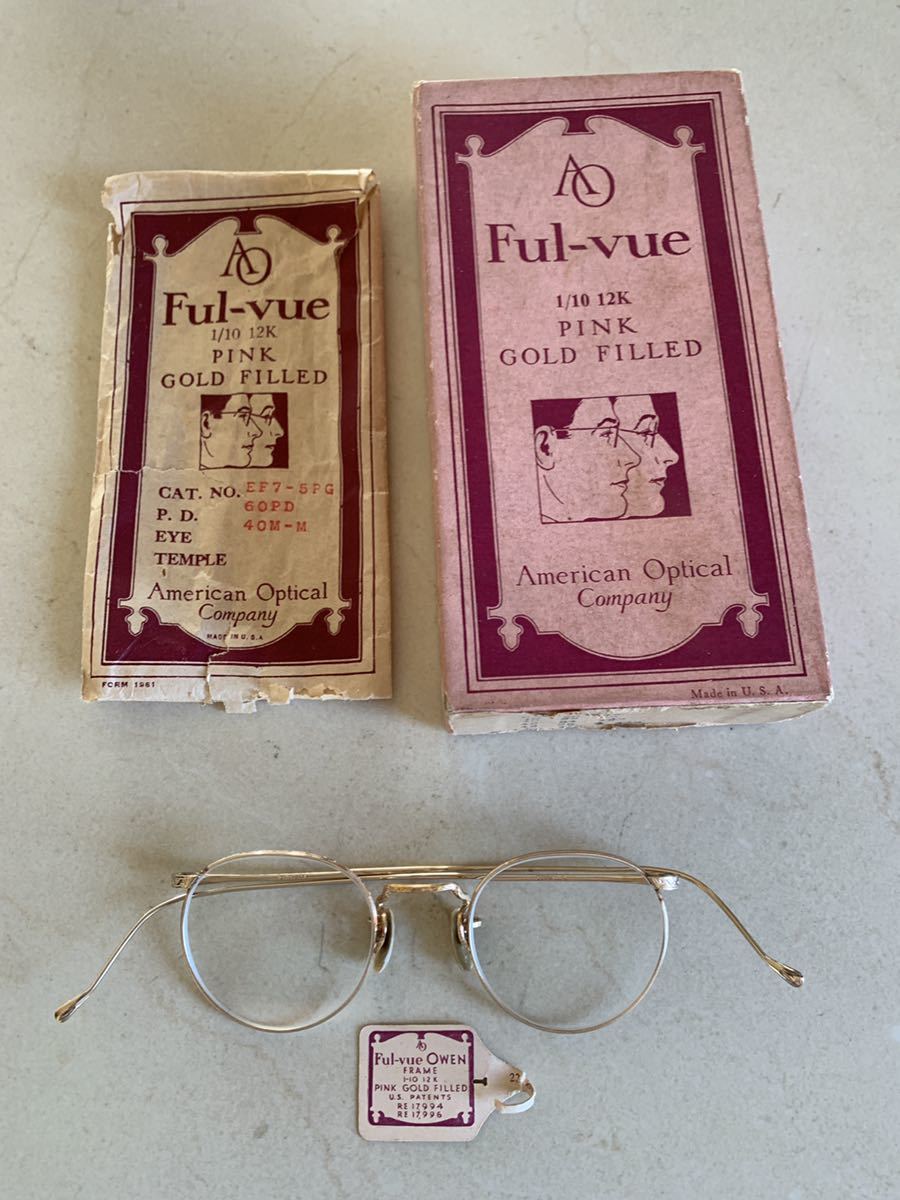 激レア!美品 American Optical アメリカンオプティカル AO FUL-VUE 1/10 12K PINK GOLD ピンク ゴールド 箱付き 希少 金 メガネ 眼鏡拍卖