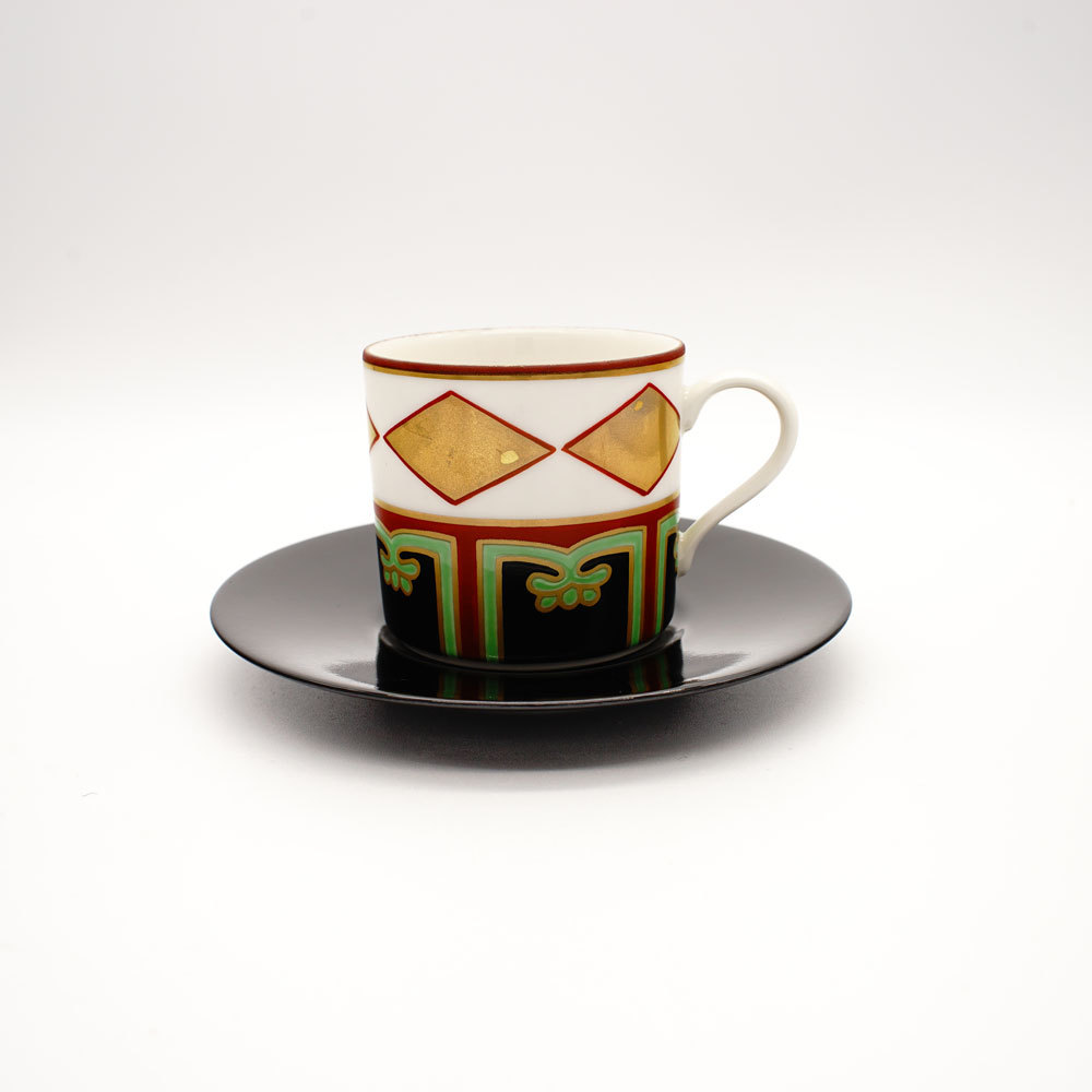 美濃焼! ZOHO ☆色絵金菱コーヒー碗皿☆ CP1A 新品 コーヒー 紅茶 ミルク ラテ エスプレッソ ギフト拍卖