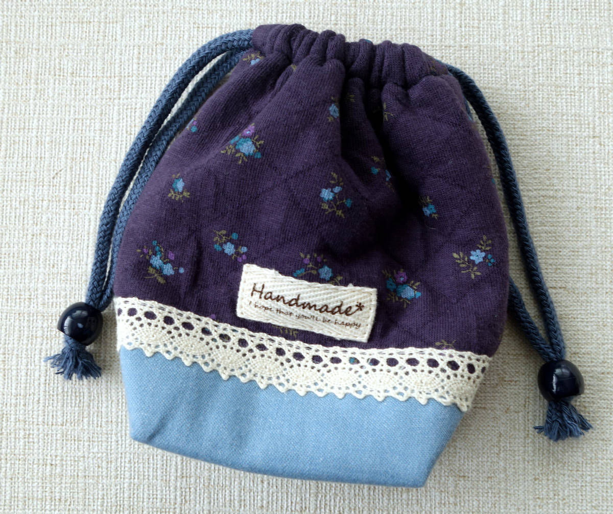 ★ ハンドメイド ネイビーの小花柄 ミニ巾着 ★拍卖