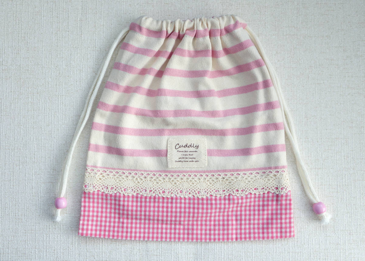 ★ ハンドメイド ピンクのボーダー柄 巾着 ★拍卖