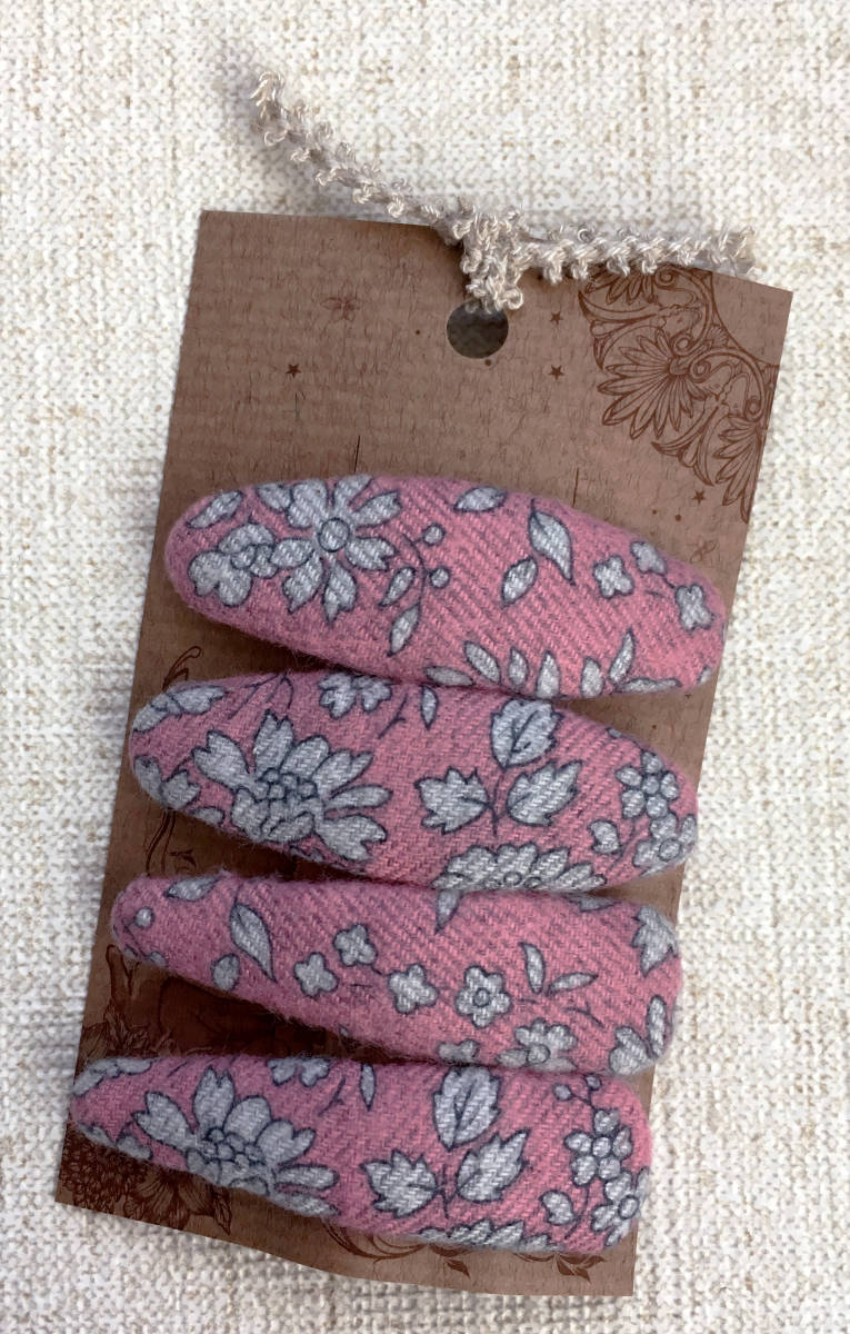 ★ ハンドメイド リバティプリント使用 小花柄5㎝パッチンピン カペル ピンク&グレー ★拍卖