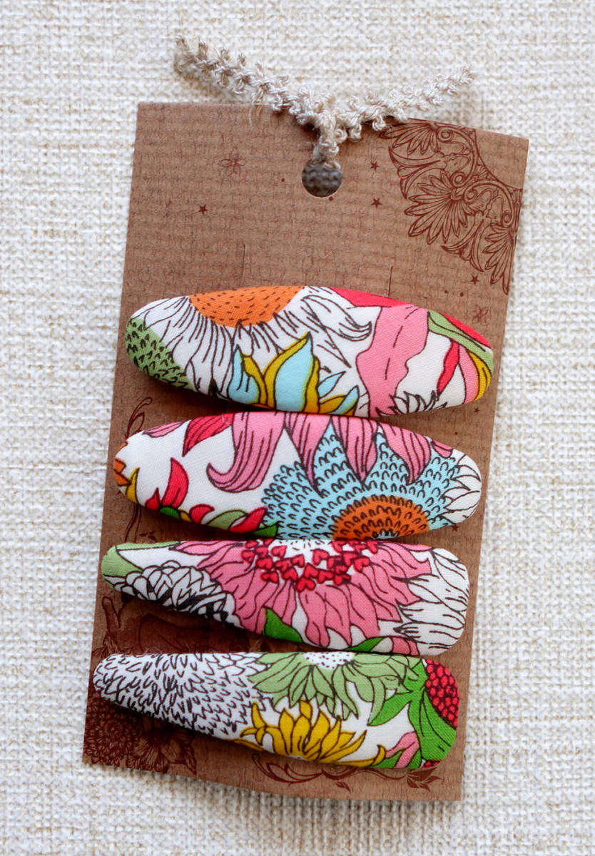 ★ ハンドメイド リバティプリント使用 ひまわり柄5㎝パッチンピン スモールスザンナ ピンク&グリーン ★拍卖