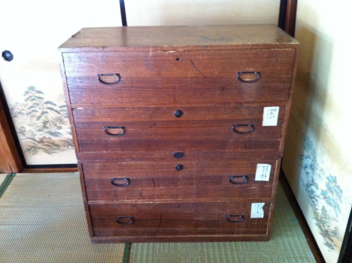 古い木製の和ダンス チェスト 2段×2段 セパレート拍卖