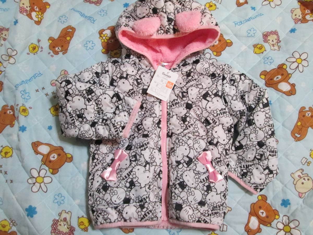 ☆新品♪キティ総柄中綿コートフードみみつき100cm☆拍卖
