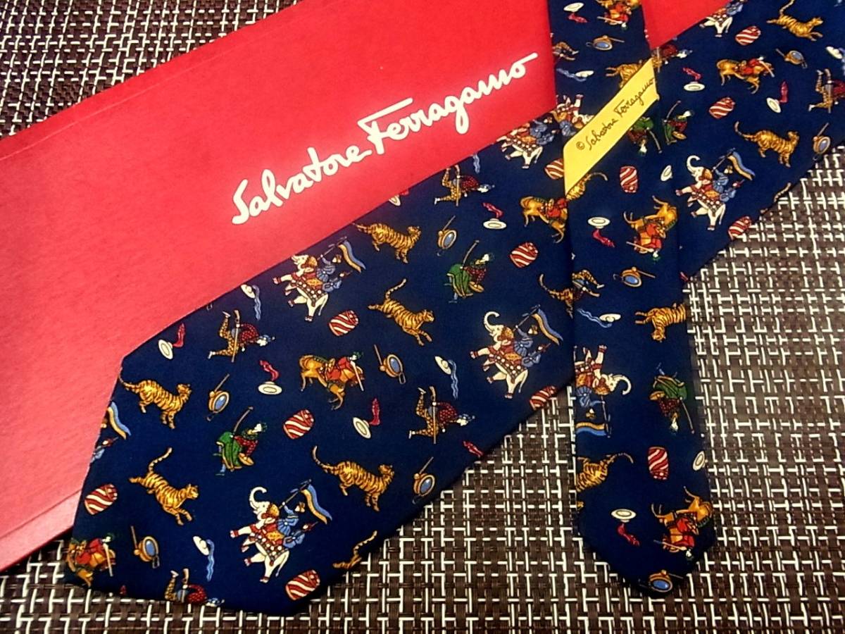 ・ω・ ★SALE★2881■フェラガモ【虎・象・馬】ネクタイ拍卖