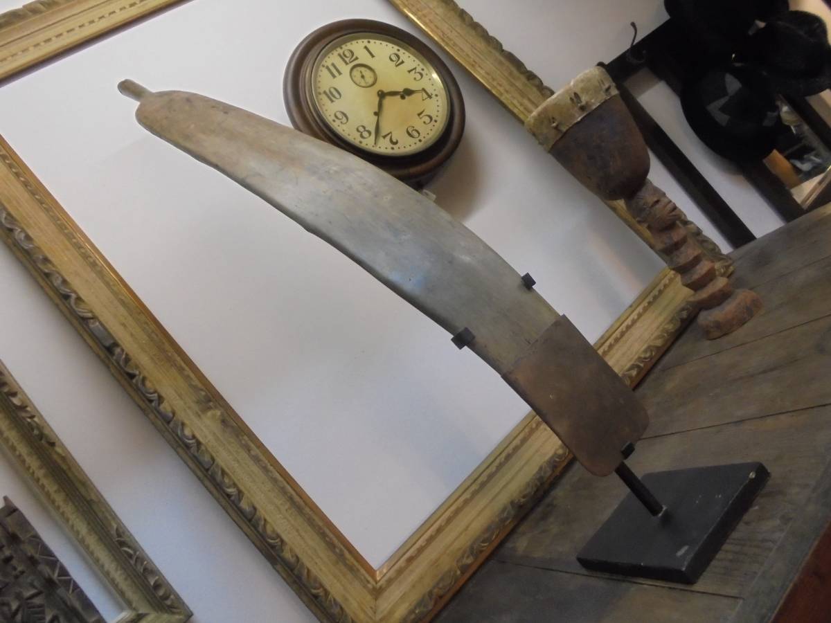 【プリミティブな鍬】インドネシアアンティーク古道具インテリアアート無垢材アイアン鉄スタンドオールチーク材農具古民具骨董古美術拍卖