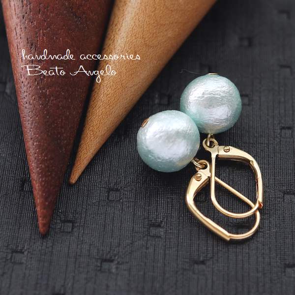 ◇◇+angelo+コットンパールのフレンチフックピアス(p-404)アクア G 10mm シンプル 一粒 大人 水色拍卖