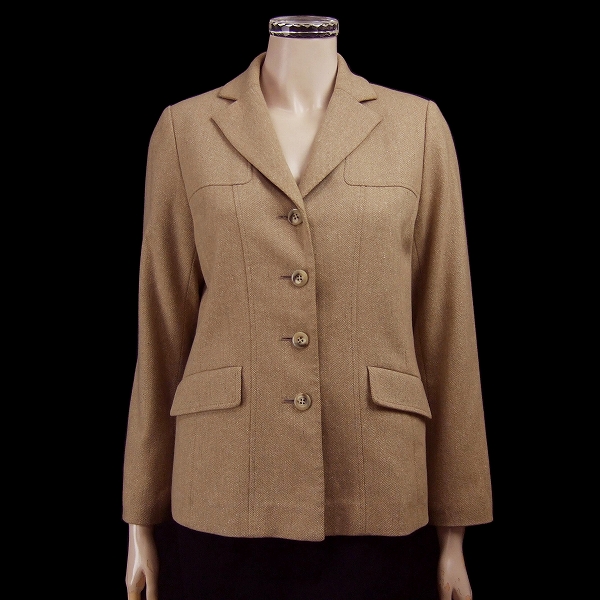 美品★レリアン*Leilian*ベージュ系*ヘリンボーン*絹(シルク混ウール*滑らか上級ツイードジャケット*9号(Mサイズ.38)拍卖