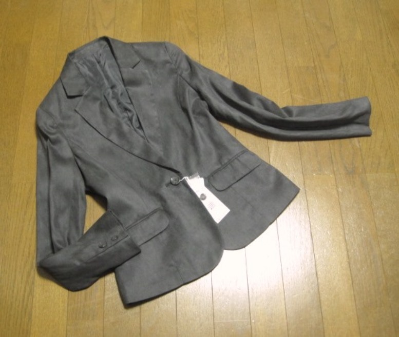 ◇新品7号・ベルメゾン◇スエード調テーラードジャケット*濃グレー*8990円*即決*拍卖