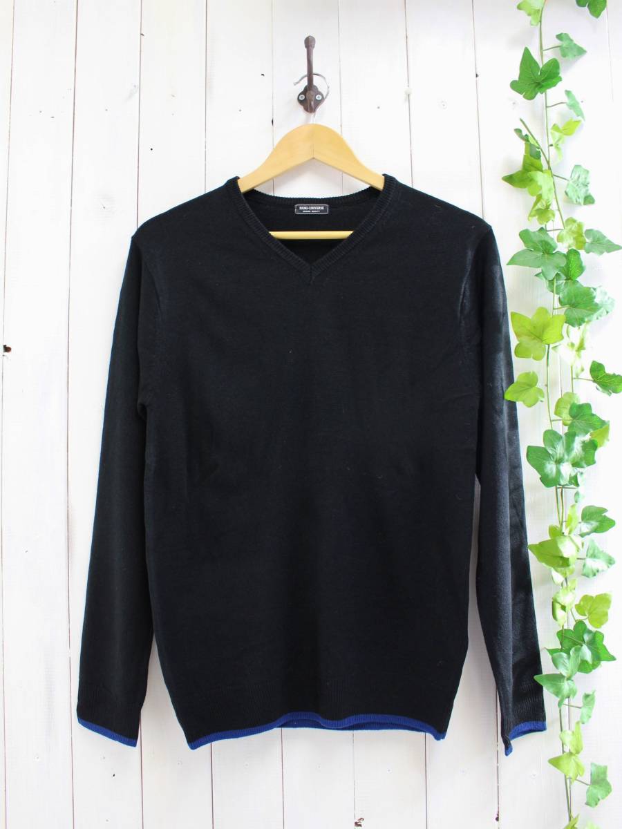 新品*nano universe ナノユニバース*バイカラーVネックニット(M)ブラック×ブルー*拍卖